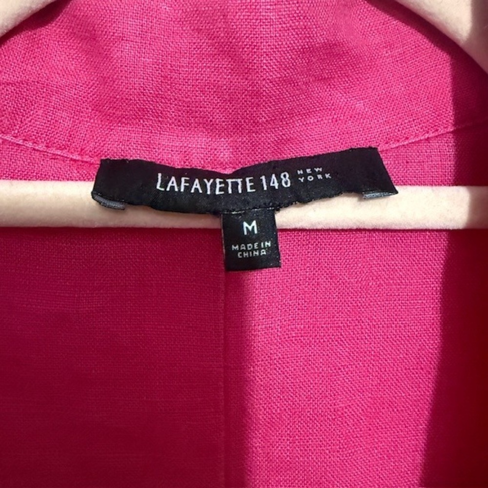 Lafayette 148 100% Linen Button Down Tunic Shirt Dress Fuchsia Pink M Pockets - Picture 2 of 9